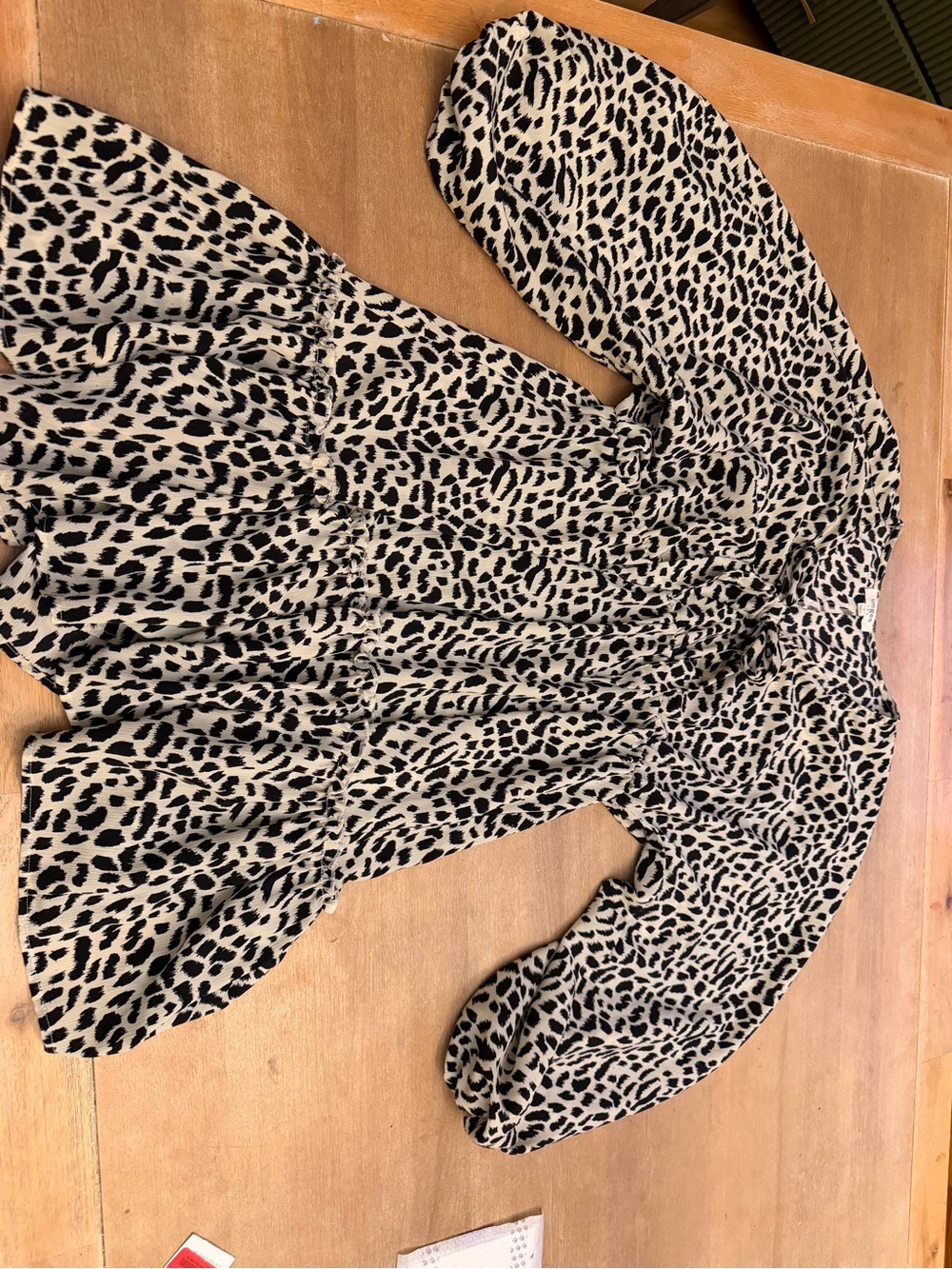 Umgee Leopard Print Puff Sleeve Dress - Black and Cream